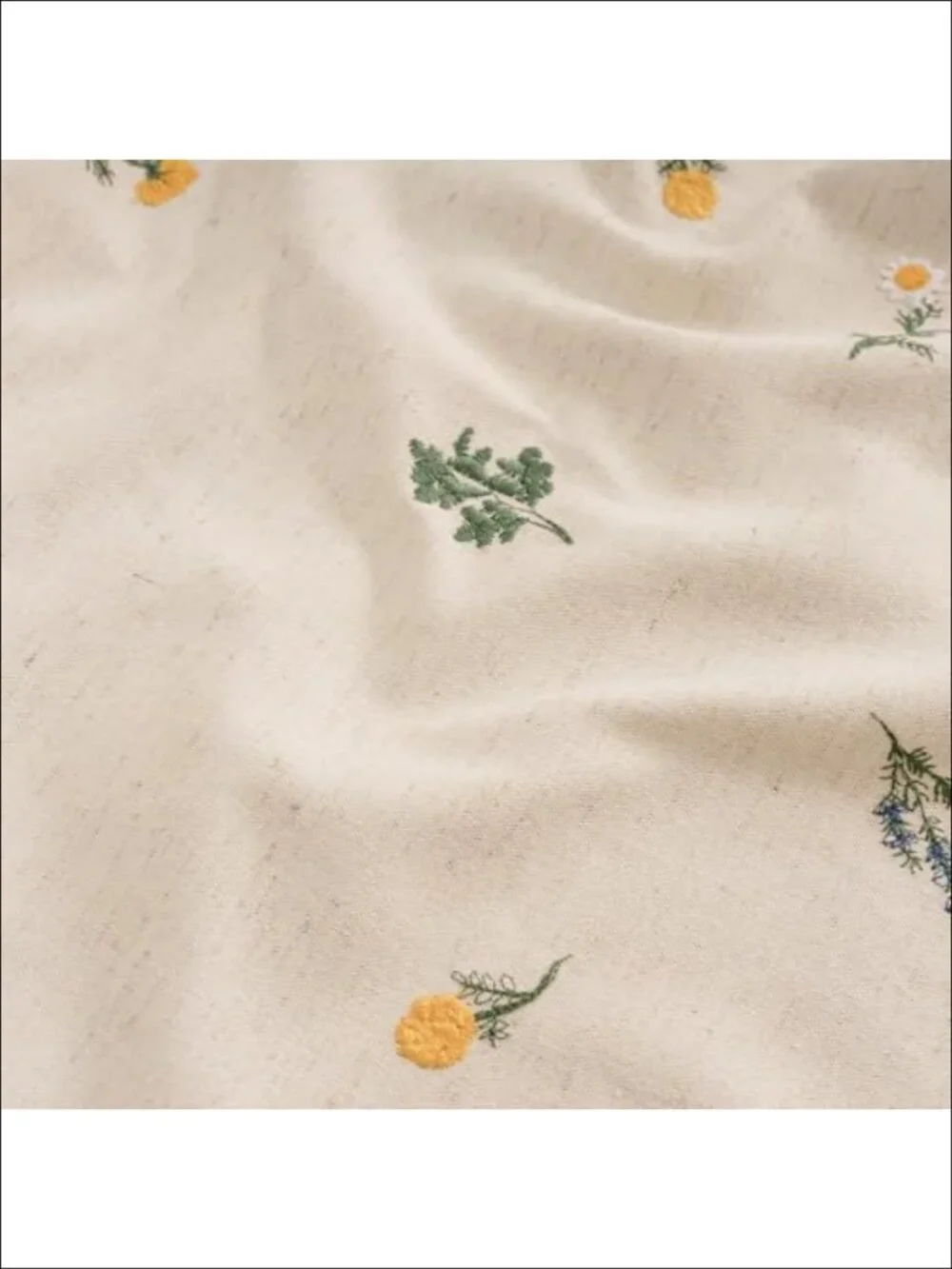 Boho Linen Blend Embroidered Daisy Tablecloth 60x60 with Tassel Fringe